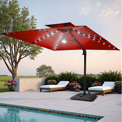 Parasol extérieur rectangulaire en porte-à-faux à DEL 129 po x 105 po, poids comptoir inclus