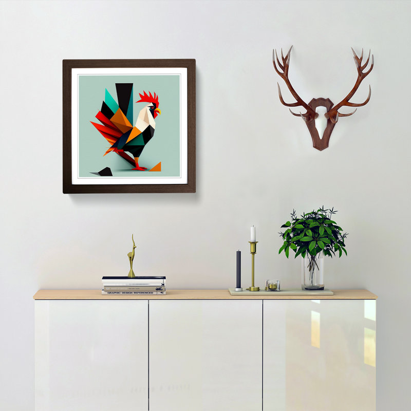 Rooster Suprematism - Single Picture Frame Print on Wood, Walnut
