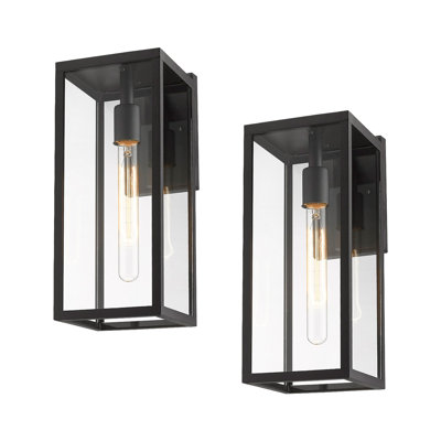 Outdoor Wall Sconce Lights,15 Inch Exterior Wall Lantern With Clear Glass,Weather Resistant Outdoor Lights For House Garage Doorway Patio(Black)(Set Of 2)