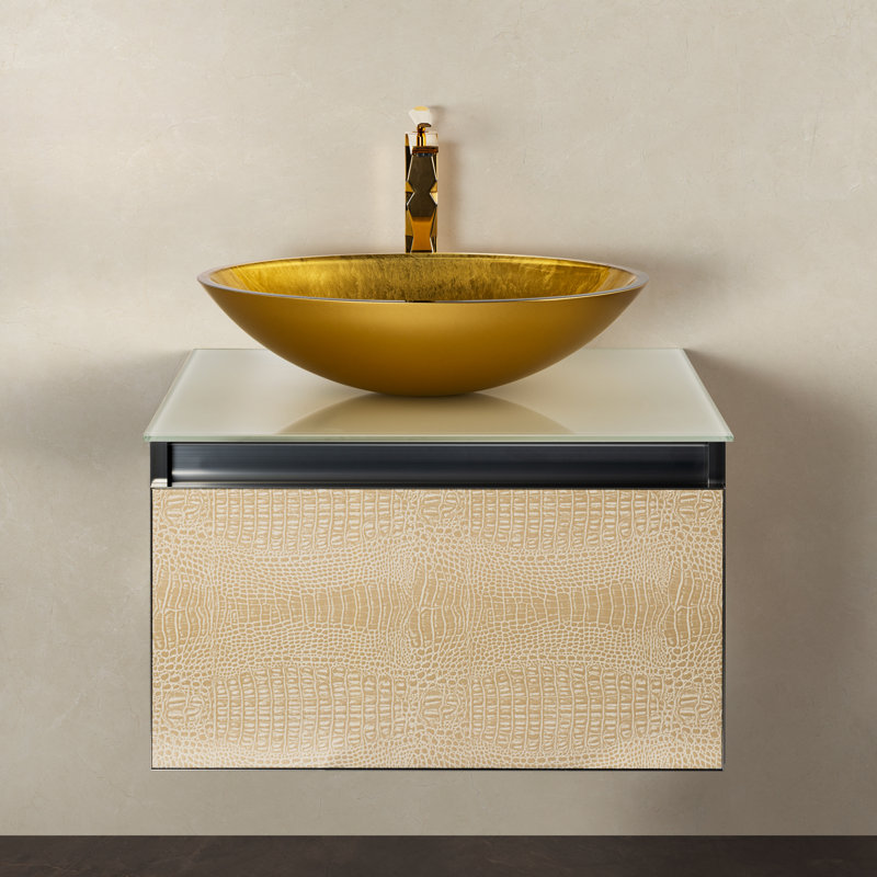 23.6 Single Bathroom Vanity with Top, White Tempered Glass, Light Crocodile, 24"
