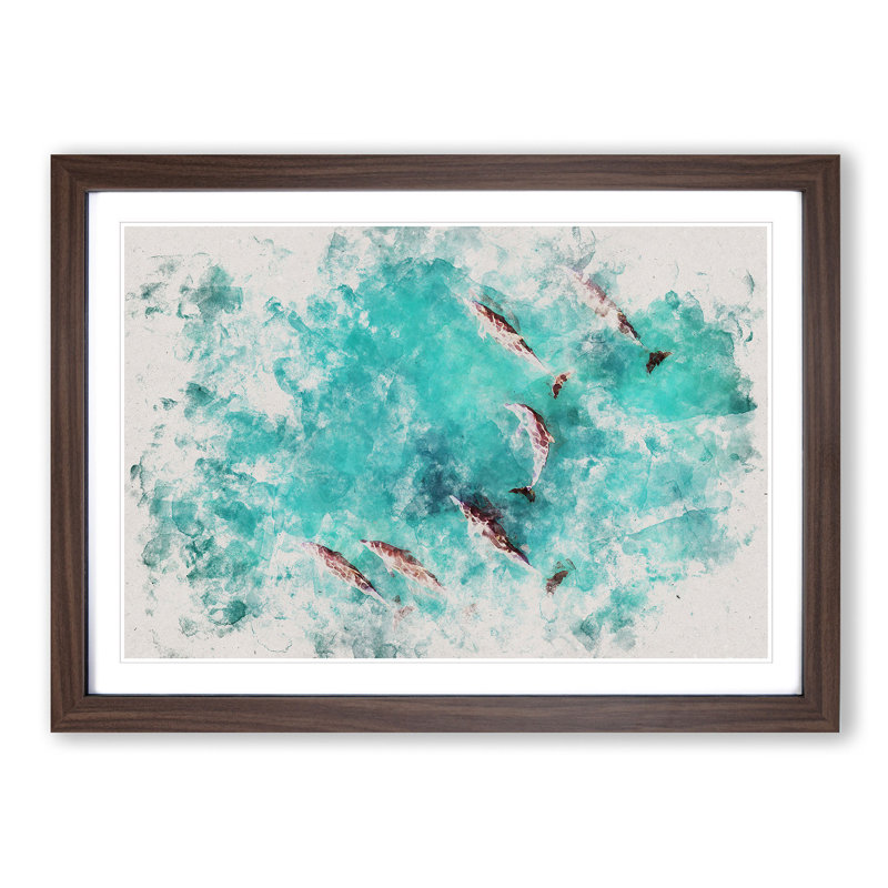 Sunlight upon the Dolphins - Picture Frame Graphic Art Print, Walnut Framed, 62cm H x 87cm W x 2cm D