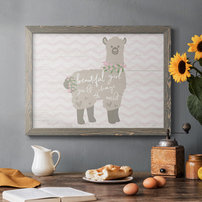 Floral lama encadré sur toile, Gris, H 14 po x l 20 po
