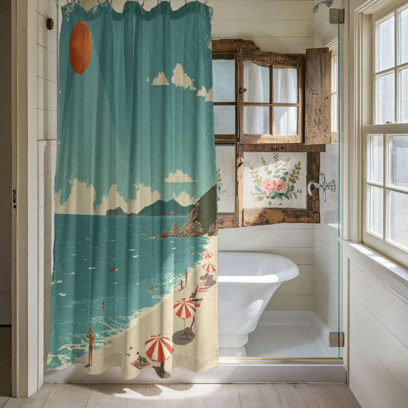 Classic Beach Patterns - Rideau de douche standard 1 pièce, H 74 po x l 71 po