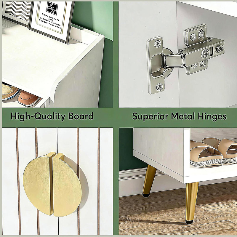 Rangement pour chaussures spacieux, armoire à chaussures de style moderne, Doré / Blanc