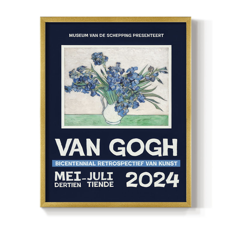 Van Gogh, exposition d'affiches I, impression encadrée - bois massif, H 30 po x l 24 po, Doré
