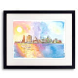 Philadelphia Pennsylvania Golden Sunset And Waterfront With Skyline Print by Martina Bleichner