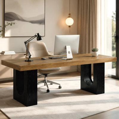 78.7" Two Person Desk, Extra Long Double Computer Desk for Home Office, Brown & Black