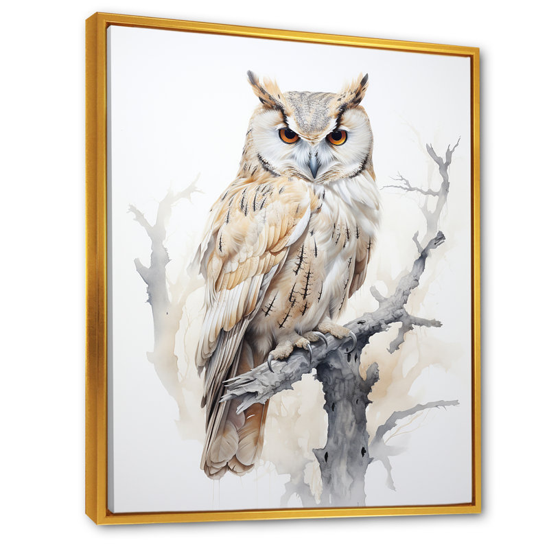 «Wise And Watchful Majestic Owl» sur impression sur toile, Cadre flottant doré, H 20 po x l 12 po x P 1 po