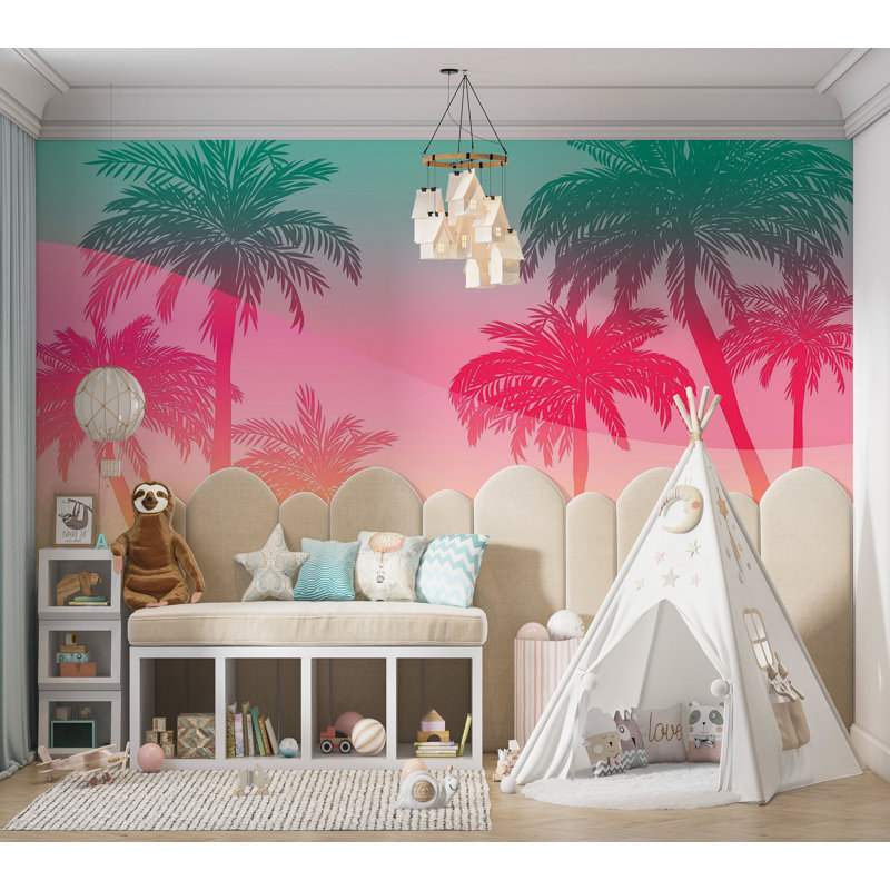Papier peint de qualité supérieure - Palmiers au coucher du soleil tropical, L 40 po x l 60 po