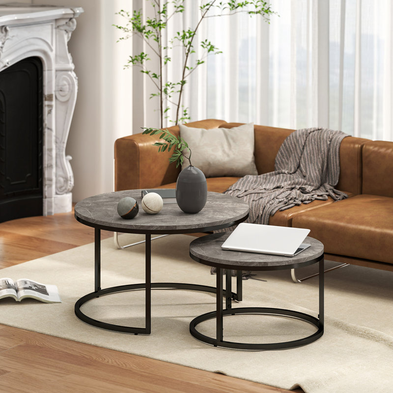 Tables gigognes, ensemble de 2 tables basses avec plateau en faux marbre