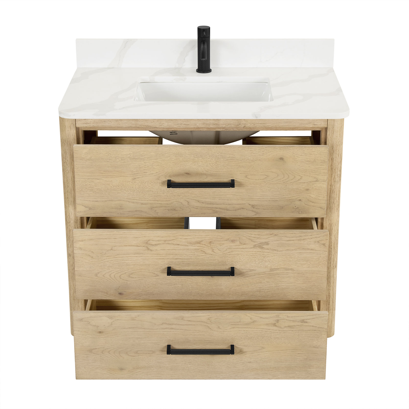 Porto 36'' Single Bathroom Vanity, Natural Oak, Matte Black