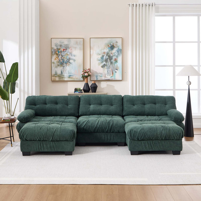 Canapé modulaire en U avec assise profonde et confort, Tissu - Vert