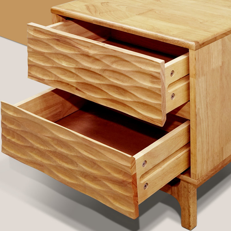 Table de chevet 2 tiroirs en bois massif Elara, Chêne