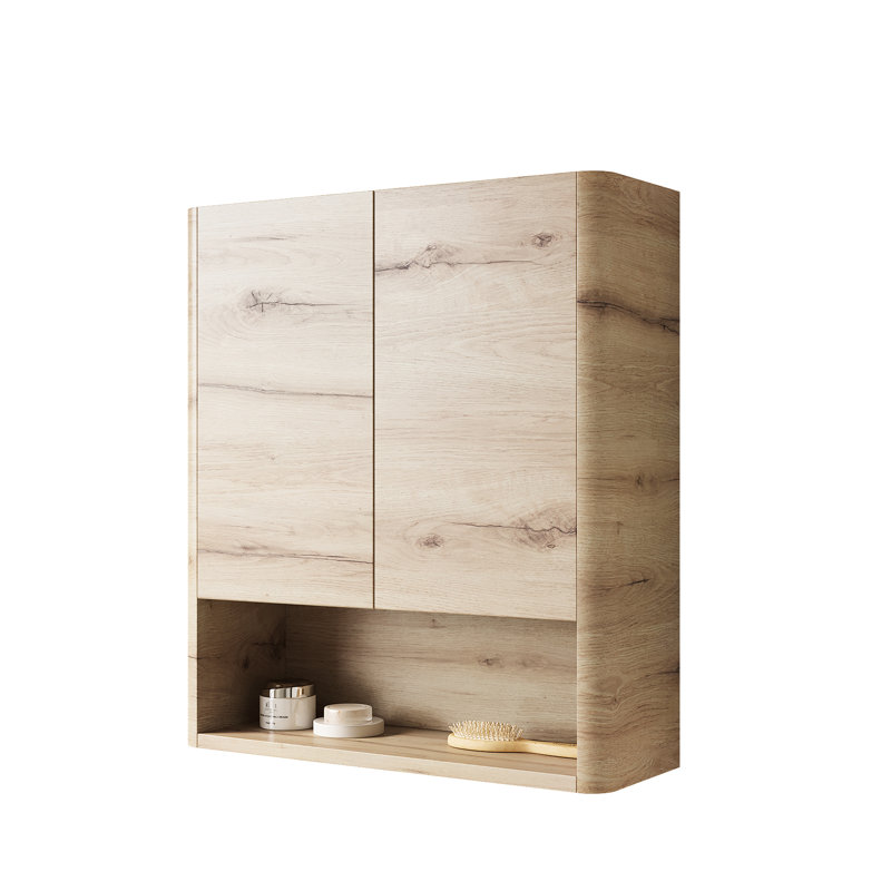 Armoire de salle de bain 26 po avec compartiment ouvert et 2 portes, couleur chêne blanc, contreplaqué élevé, bonne stabilité dimensionnelle pour la cuisine, mécanisme, rangement spacieux, installation simple