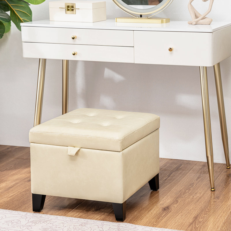 Repose-pieds capitonné avec rangement 17,7 po Orella, Similicuir beige