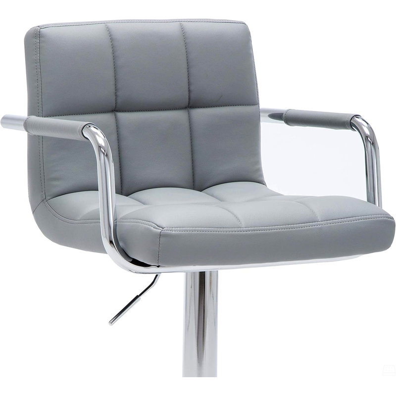 Adjustable Swivel Arm Bar Stool With Cushion, Gray
