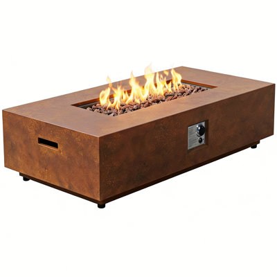Table de foyer d'extérieur au propane rectangulaire de 50000 BTU avec couvercle de réservoir de propane rond, brun