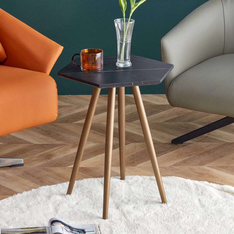 Petite table d'appoint en faux marbre, petite table d'appoint avec pieds en métal