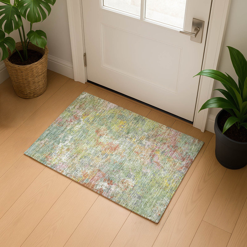 Premium Machine Washable Mayfield abstract Rug, 1'8" x 2'6", Green