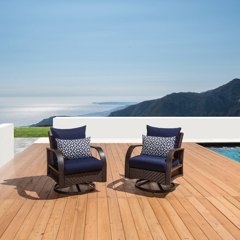 Kechia Swivel Patio Chair With Sunbrella Cushion Covers, Canvas Navy Sunbrella® Canvas
