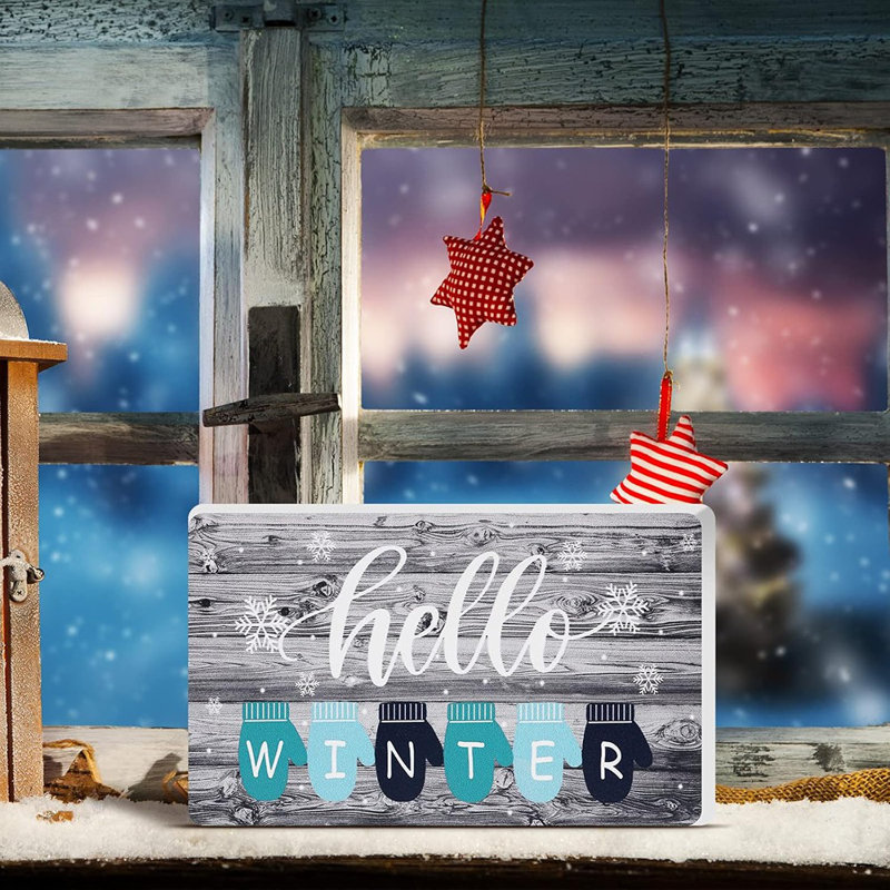 Panneau décoratif en bois Hello Winter, naturel, 9 X 5,3 po