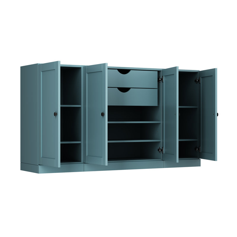 Buffet 65% avec portes Shaker, 2 tiroirs et tablettes réglables Palace Imports, Bleu aqua