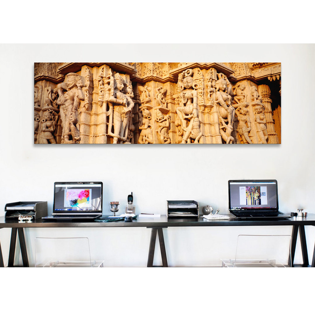 " Sculptures Carved On A Wall Of A Temple, Jain Temple, Ranakpur, Rajasthan, India " East Urban Home 