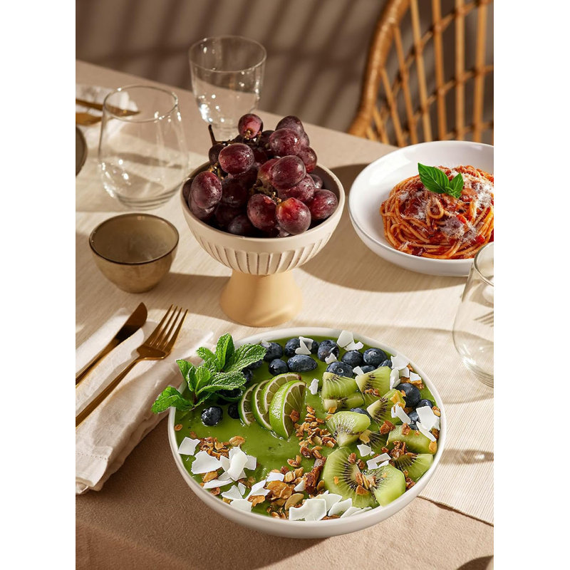  Grand bol à soupe 8,5 "pour la cuisine, ensemble de 6 bols à pâtes 35 oz, va au micro-ondes et au lave-vaisselle, bol de service large et peu profond en porcelaine, assiettes blanches