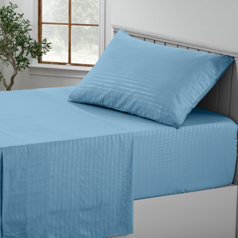 Lux Decor Collection Stripes Bed Sheets Microfiber Bedding Set with Fitted, Flat Sheet & Pillowcase, Twin Pillowcase, Blue