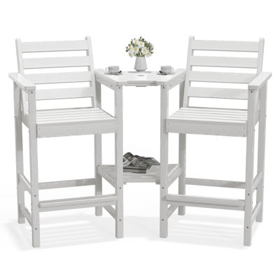 Outdoor Bar Height Adirondack Chairs (Set of 2) with Removable Trays, All-Weather HDPE for Patio, Deck & Pool