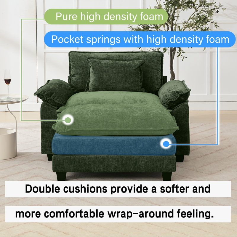 Adonia Arale 53'' Wide Comfy Cloud Couch Single Sofa Chair With Ottoman, Green