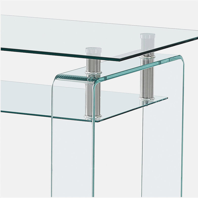 Table basse rectangulaire en verre transparent, table basse moderne en verre pour le salon, table basse avec rangement à 2 niveaux, table basse en verre trempé