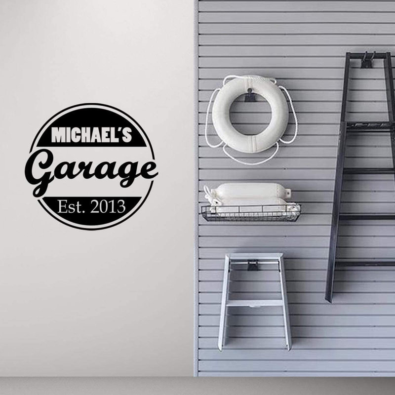 Décalcomanie murale Trinx Garage avec nom personnalisé - CS49, H 12 po x l 12,5 po, Noir, Oui