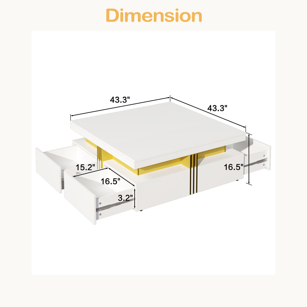 Tank300 Modern Glossy Square Storage Coffee Table With 4 Drawers ...