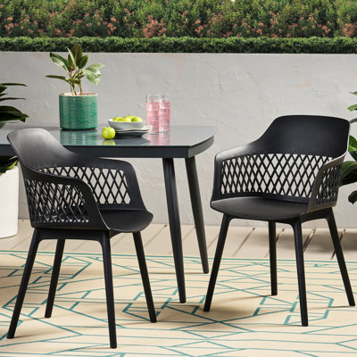 Chaise Azalea pour l'extérieur - intempéries, matériau, confort élégant, polypropylène noir, P 23 po, l 21,5 po, H 33 po, structure de chaise de 12,34 lb de poids, perspective minimaliste, profondeur de 23,62 po, largeur de 21,85 po,