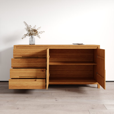 Nature Solid Wood 65-Inch Sideboard Buffet with 4 Drawers and 2-Door Cabinet