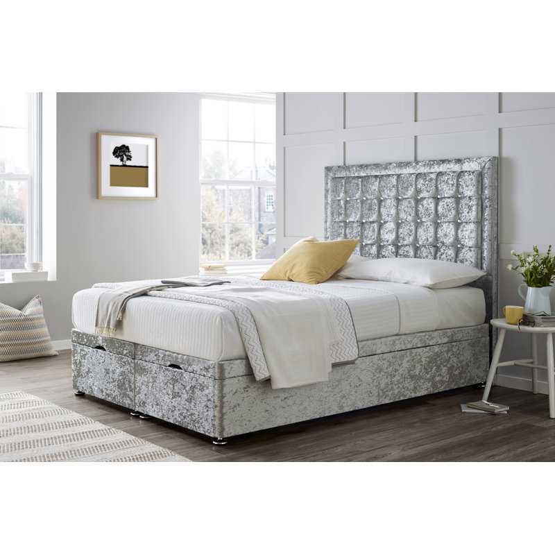 Verona Florence End Lift Ottoman Divan Bed with 24" Headboard on Struts, Purple, Small Double (4')