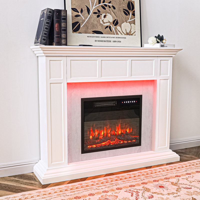 50" Electric Fireplace with Mantel, Freestanding TV Stand , White/Light Grey