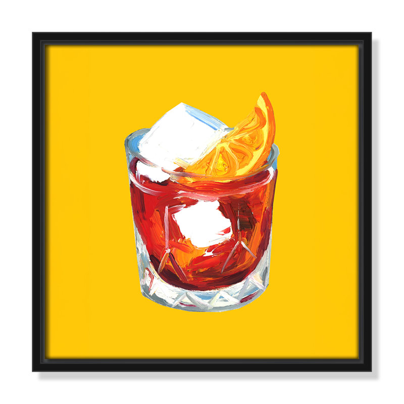 Negroni Sunshine - reproduction carrée par Straker, 13.5' W x 13.5' H, Cadre flottant noir