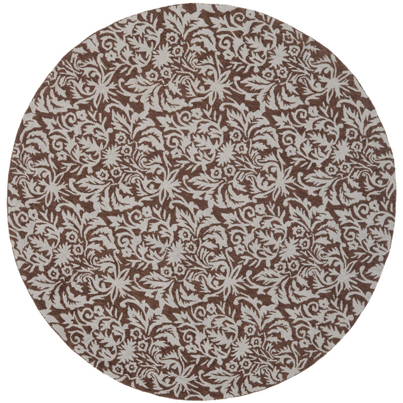Tapis brun en laine crocheté à la main Hollander, Rond 5 pi 6 po