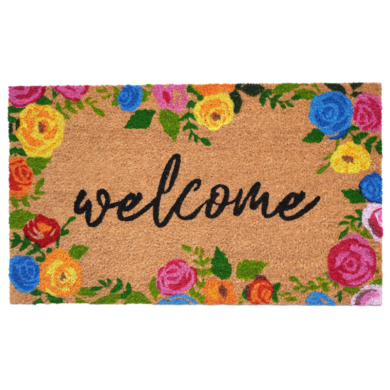 Colorful Floral Coir Welcome Doormat with Vinyl Backing