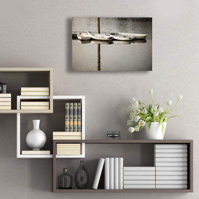 Art mural en verre épique «Dories» par Debra Van Swearingen, 24 po x 16 po
