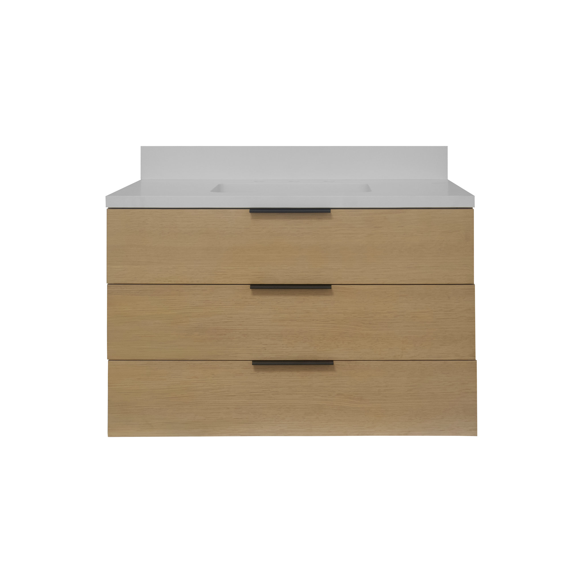 Mitchell 36'' Single Bathroom Vanity, Matte White Quartz, Blonde Wood