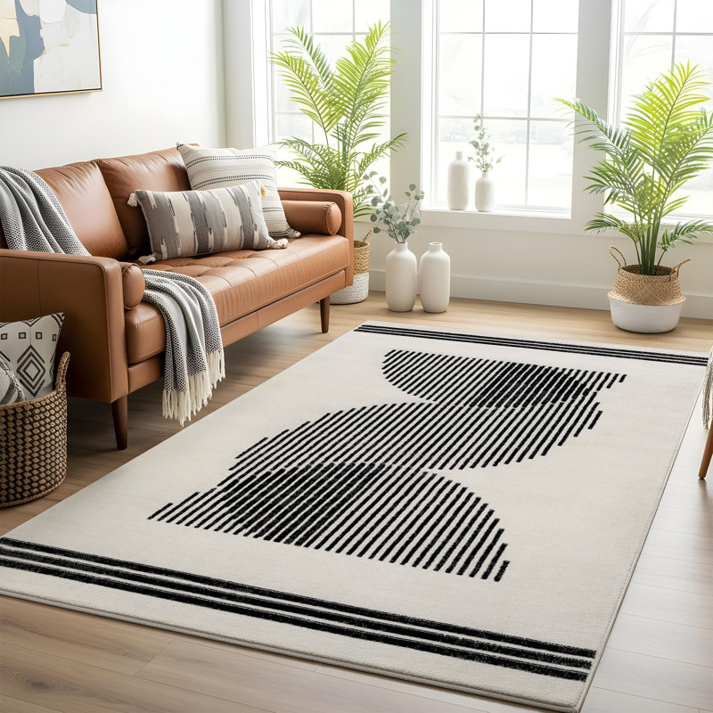 Machine Woven Beige/Black/Ivory Indoor Rug, Rectangle 152 x 213cm