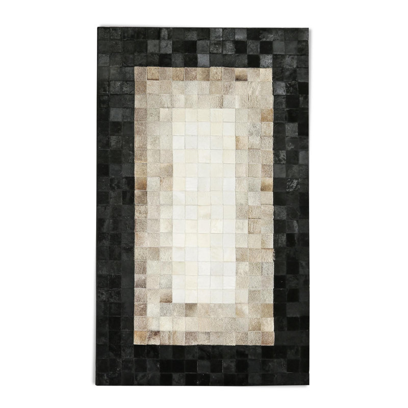 Tapis moderne en cuir de vache beige, tapis de salon fait à la main, Rectangle 6' x 9'