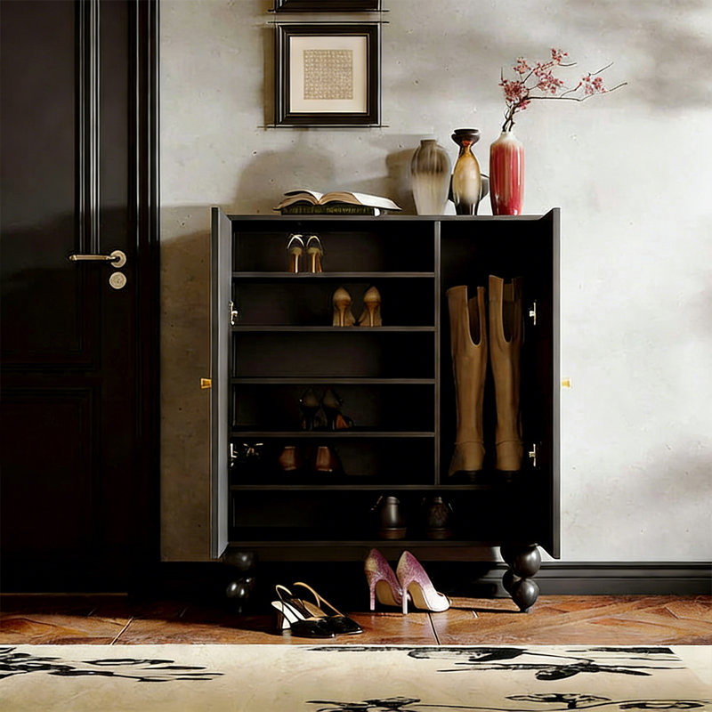 Armoire de hall d'entrée vintage en bois de luxe, Noir
