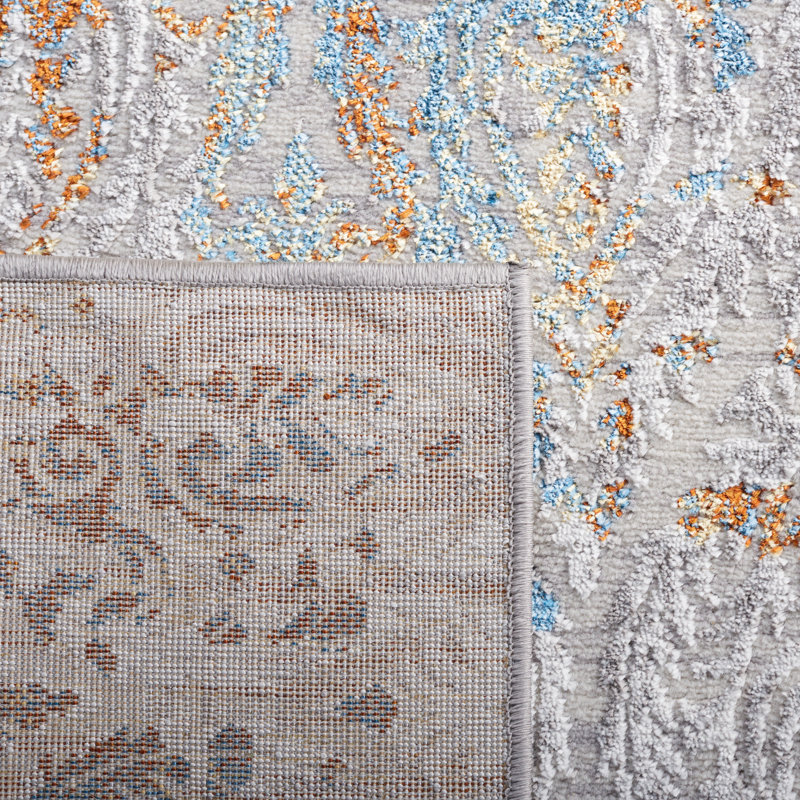 Minyard 279 Area Rug In Grey / Blue Gold, Rectangle 5'5" x 7'7"