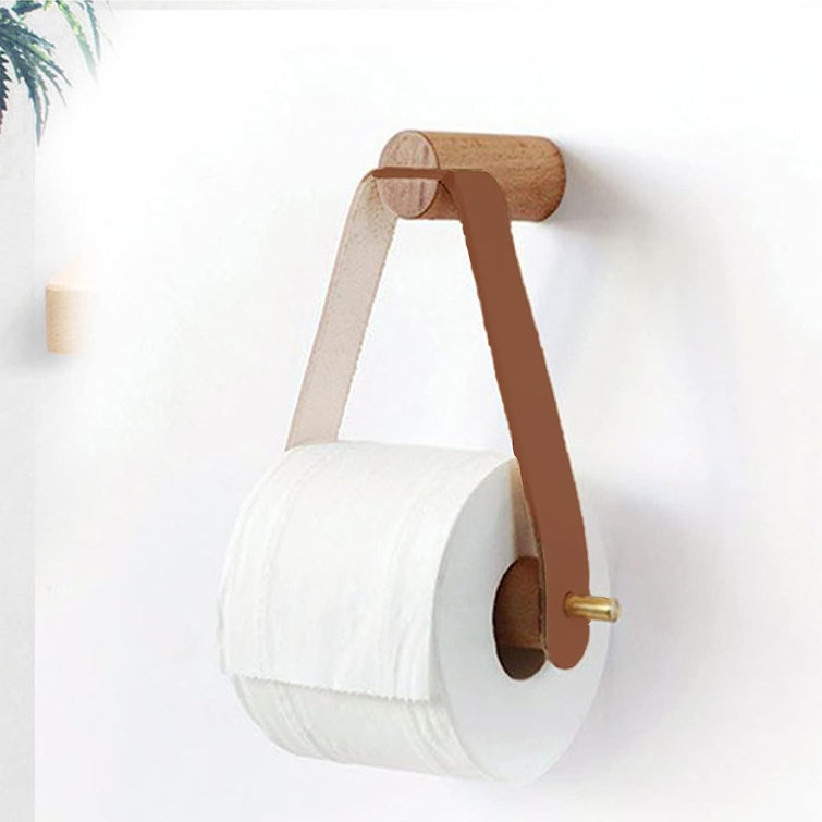 Wood Toilet Paper Holder Wall Mount With Shelf Natural