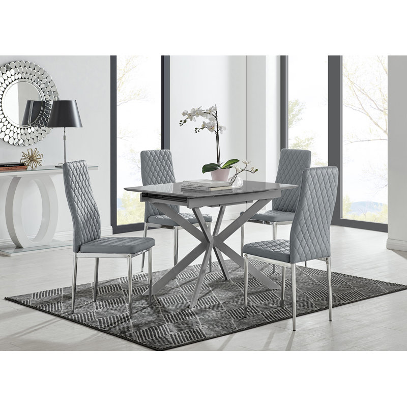Drop Leaf Dining Set, Grey, 4