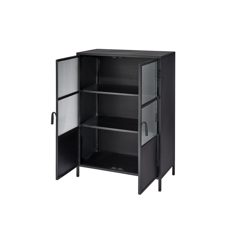 Black Iron and Glass Industrial Accent Cabinet